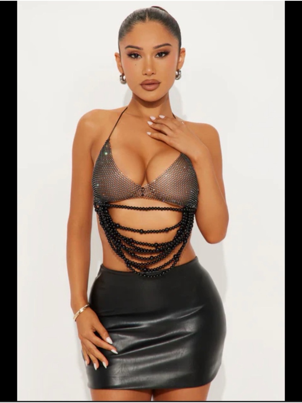 New! Fashion Nova Black Beaded Chainmail Crop Top